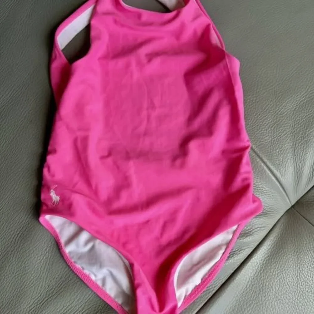 Girls Polo Ralph Lauren One-Piece Swimwear bright pink  Swimsuit. Size 4-5 EUC